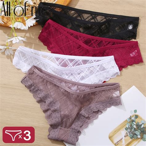 CuteByte 3 Pcs Set Women Panty Sexy Underwear Lace Lingerie Female Floral Brief Perspective