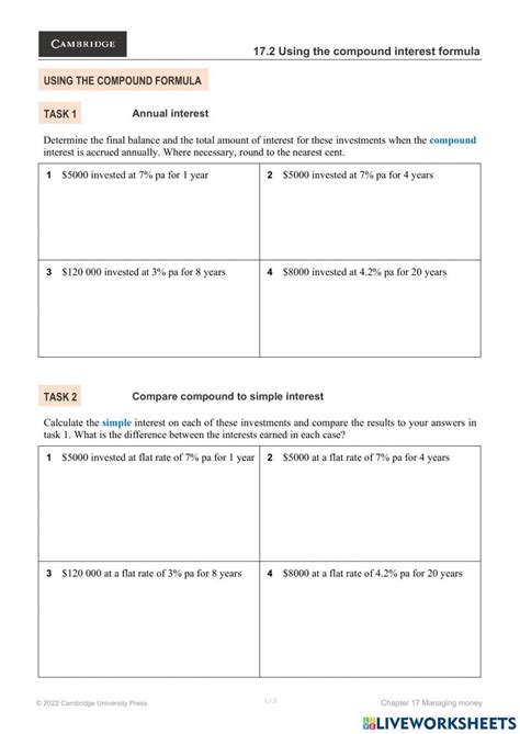 Exercise Simple And Compound Interest Online Exercise For Live Worksheets