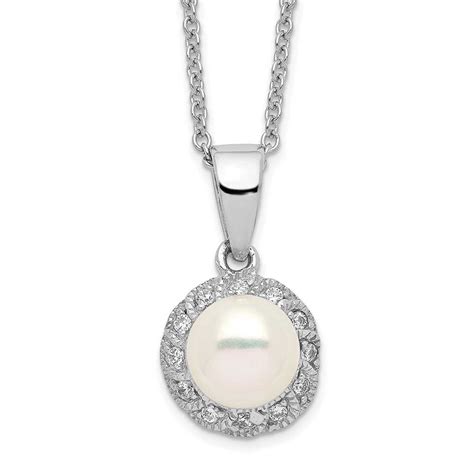 Sterling Silver Cheryl M Rhodium Plated CZ FWC Pearl Necklace