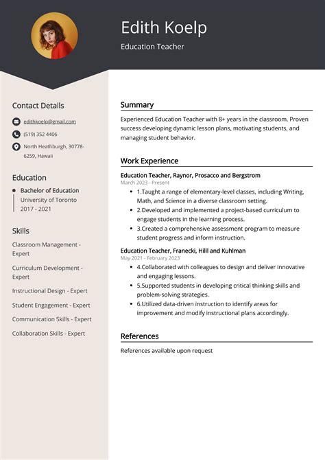 Education Teacher CV Example for 2023 (Skills & Templates)