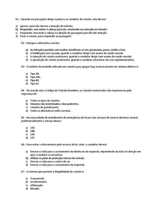 Quantas Perguntas Tem Na Prova Do Detran - Perguntas e Respostas da Prova do Detran | PDF | Tráfego | Carbono