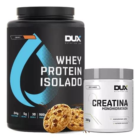 Creatina Pura Dux 300g Whey Isolado Dux 900g Sabor Cookies Frete Grátis