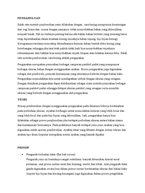 pembersihan  metode pengayakan