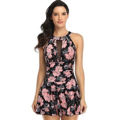 Femme Maillot De Bain 1 Pièce Avec Jupette Push Up Rembourré Cache Amincissant Bikini Jupette