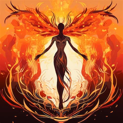 premium photo flaming wings  psychedelic illustration   fire goddess