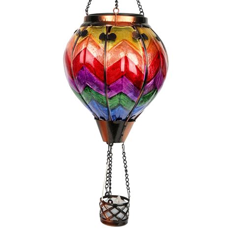 Ouisjyer Hot Air Balloon Solar Lantern With Flickering Flame Hanging