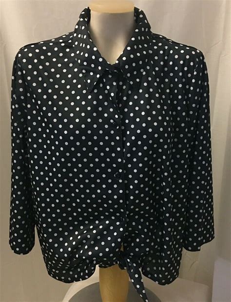 Vicki Wayne Black And White Polka Dot Retro Blouse Top Size 1x Button