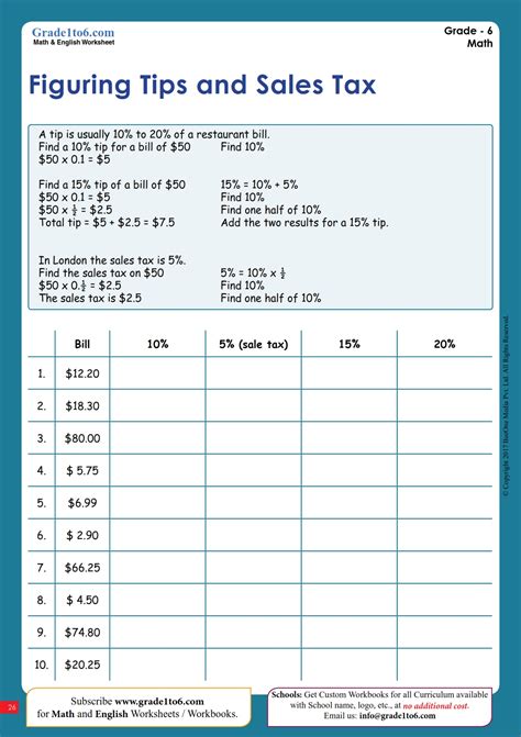 Free Discount And Tip Worksheets