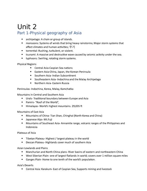 Unit Part Ap Hug Unit Part Physical Geography Of Asia