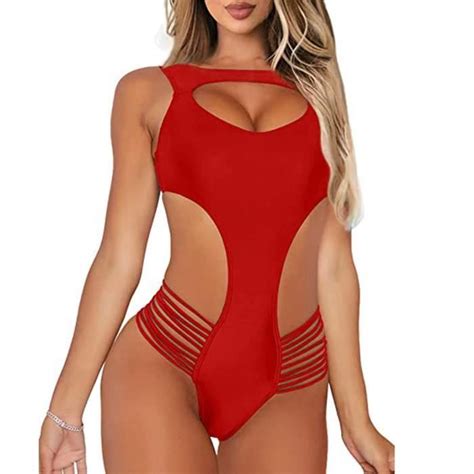 Maillot De Bain Mode Sexy One Piece Femmes Bikini Push Up Pad Maillots Beachwear Rouge