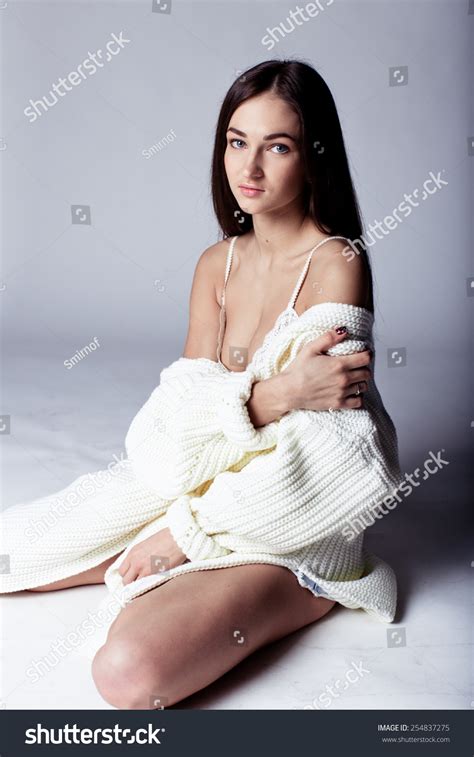 Studio Portrait Sexy Brunette White Lingerie Stock Photo 254837275 Shutterstock