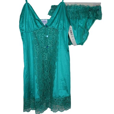 Vintage Nancy King Lingerie Nylon Chemise Set S Emerald Green Etsy
