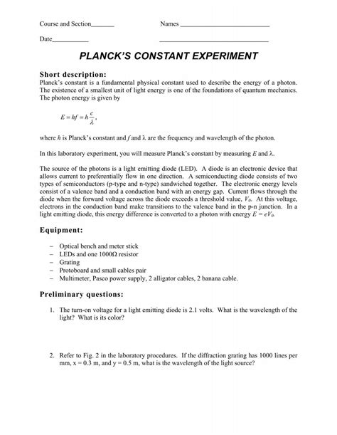 PLANCK S CONSTANT EXPERIMENT