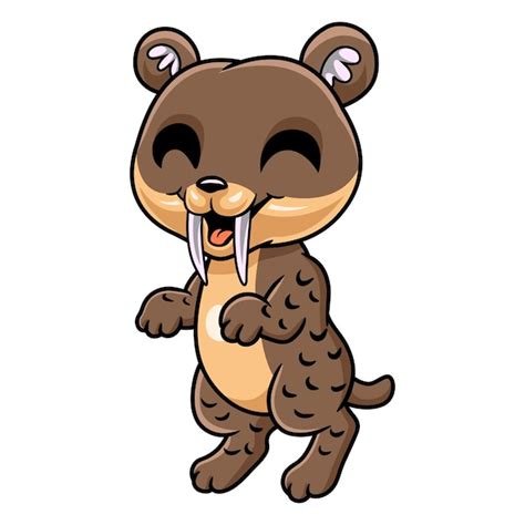 Mignon petit dessin animé smilodon debout Vecteur Premium