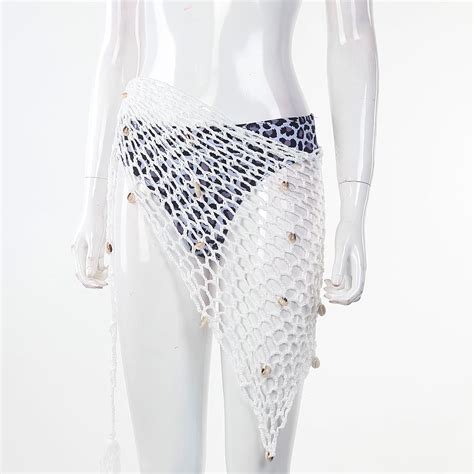 Women S Swimwear Coverups Triangle Wrap Beach Bikini Wrap Fishnet Shells Swimsuit Skirt Cover Up