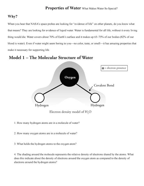 Pogil Properties Of Water Properties Of Water What Makes Water So