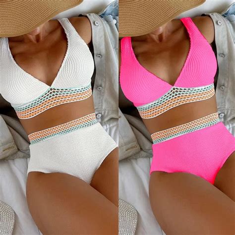 MAILLOT DE BAIN Sexy Creux Bikini Crochet Fleur Patchwork Rose Blanc EUR 28 45 PicClick FR