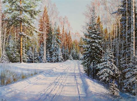 Картина маслом, пейзаж. Зимняя прогулка – заказать на Ярмарке Мастеров ...