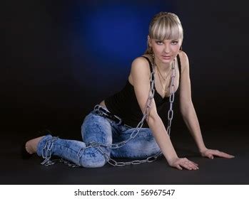 Sexy Blonde Chains Over Black Background Stock Photo 56967547 Shutterstock