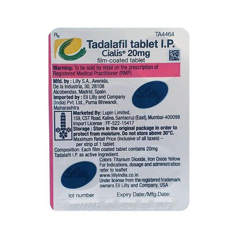 Cialis 20 Mg Strip Of 1 Tablet Health And Personal Care