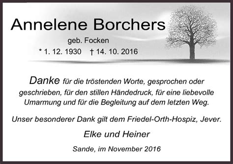 Traueranzeigen Von Annelene Borchers Nordwest Trauer De