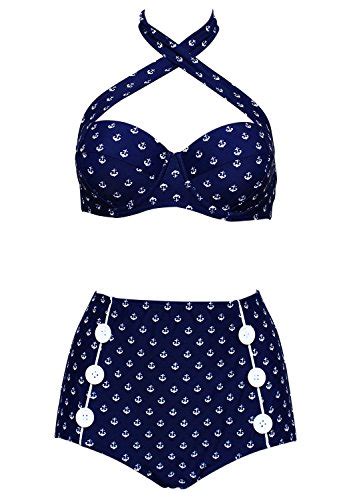 ᐅ Damen Retro Badeanzug Bademode Bikini blau Anker XXL