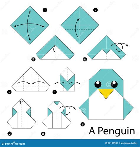 Step by Step Instructions How To Make Origami a Penguin. Stock Vector ...