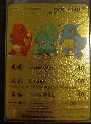 Mint Charmander Bulbasaur Squirtle Gx Gold Foil Pok Mon Card With