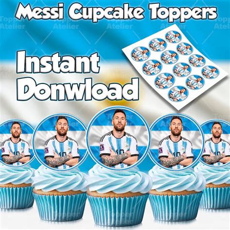 MESSI Cupcake Toppers Messi Happy Birthday Argentina Cake Topper Etsy