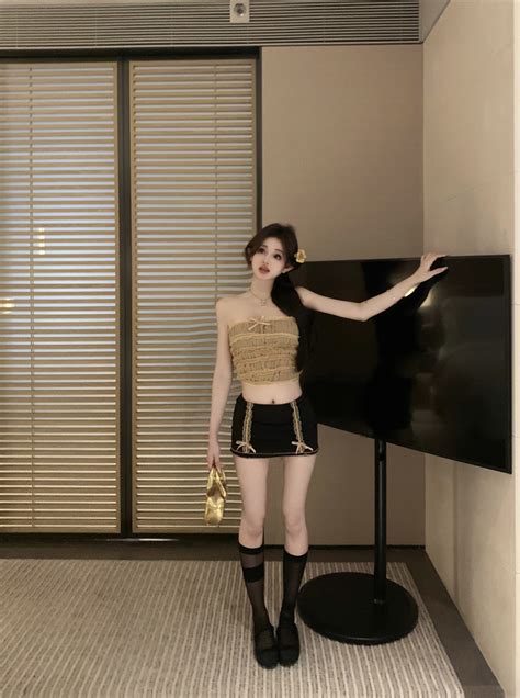 Bow Tie Lace Sexy Hot Girl Slim Beautiful Vest Women Summer High Waist Wrapped Hip Mini Skirt