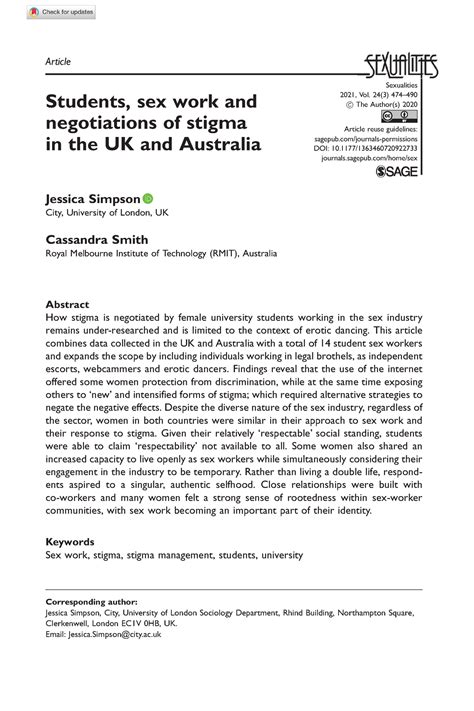 Sc Part Part Article Students Sex Work And Negotiations Of Stigma In The Uk And