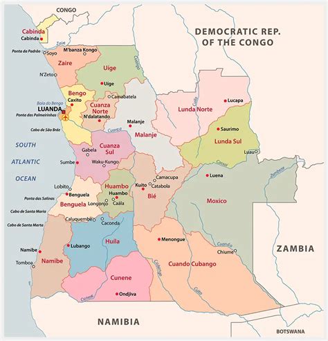 Labeled Angola Map with States, Capital and Cities