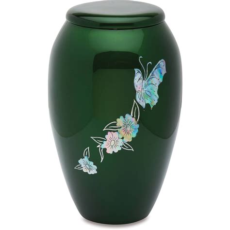 Urns Direct 2U MOP Butterfly on Green Adult Cremation Urn, 220 cu in ...