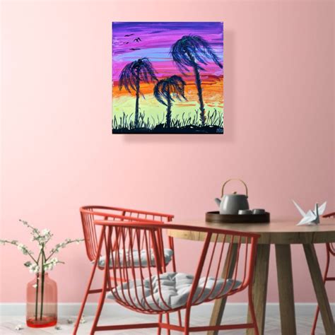 Sunset Painting Palm Tree Original Art Trees Wall Art Canvas - Etsy