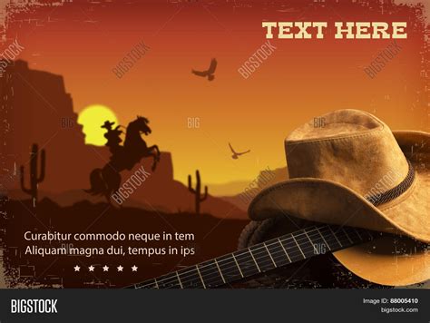 American Country Music.western Background With Guitar And Cowboy Hat ...