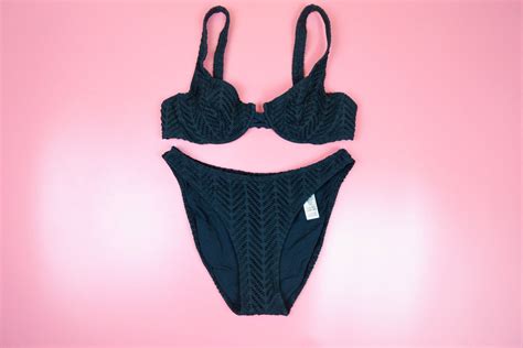 Vintage 90s Bikini Set Crochet Lined Underwire Top And Bottoms Black Textured S Small 34B Etsy
