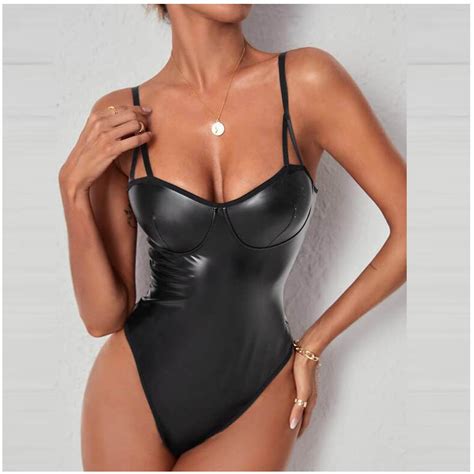Munlar Leather Women S Lingerie Strappy Teddy Bodysuit Naughty For Sex Sexy Lingerie Set For
