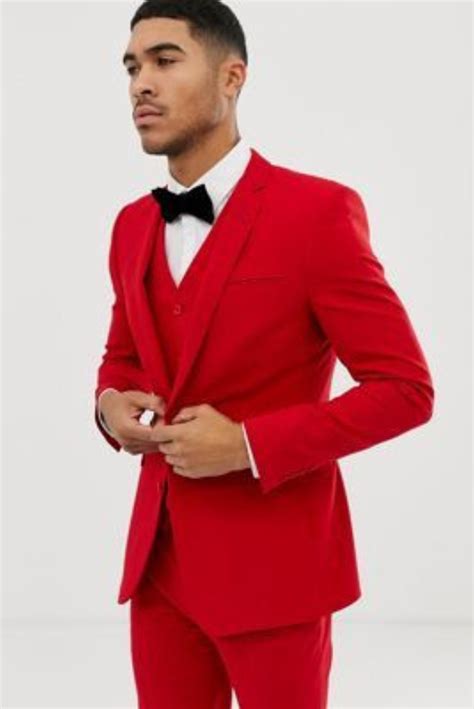 Men Red Suits 3 Piece Suit Wedding One Button Suits Red Sainly