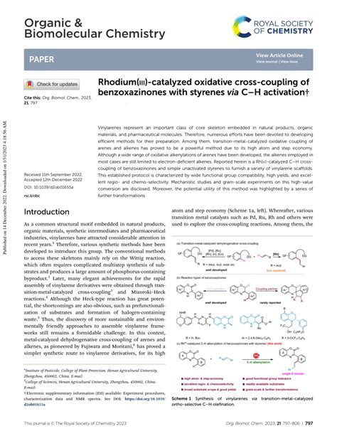 Pdf Rhodium Iii Catalyzed Oxidative Cross Coupling Of Benzoxazinones