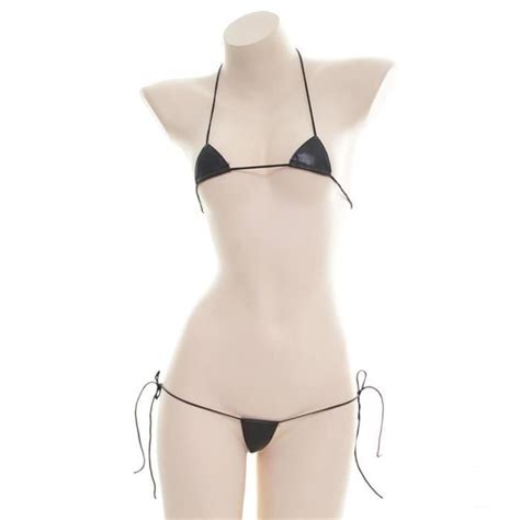 Maillot De Bain Micro Bikini En Cuir Verni Maillot De Bain Femme Sexy Triangle Carr String