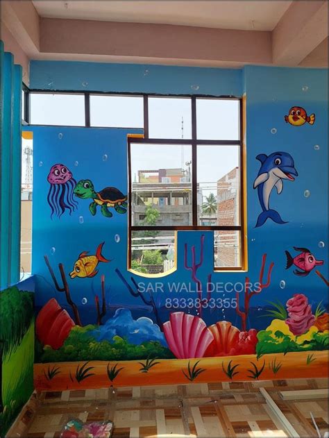 Under Water Animal wall painting in School | School painting, School ...