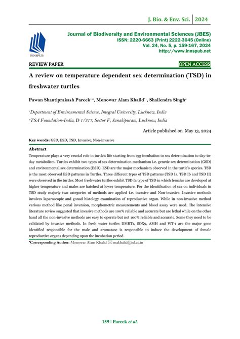 PDF A Review On Temperature Dependent Sex Determination TSD In