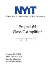 Class C Power Amplifier.docx - Project #4 Class C Amplifier Design 2.1 ...