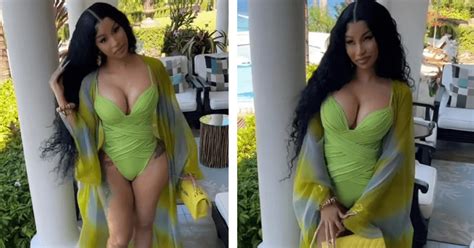 Cardi B Flaunts Sizzling Hot Bod In Lime Green Wrap Bikini As She Enjoys Vacation With Husband