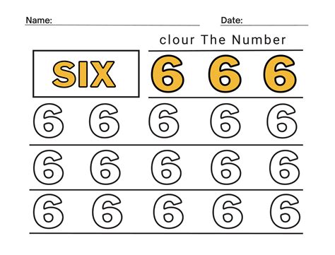 Number 6 coloring practice worksheet with all numbers for kids learning ...