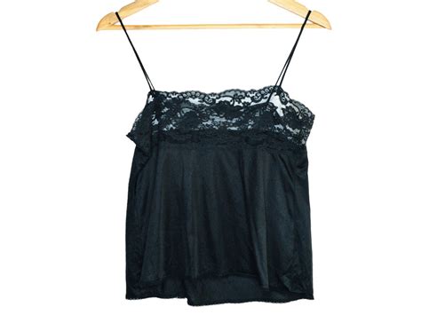 S Black Lace Camisole Lingerie Top S Sheer LACE Tank Top Black Cami Top Romantic V Neck