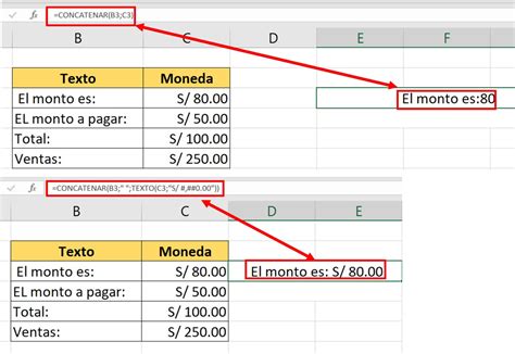 Como Concatenar Textos Y Monedas Con Formato Personalizado En Excel