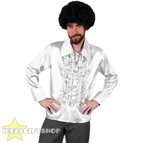 Mens S Disco Ruffle Shirts Adults Fancy Dress Costume S Frilly