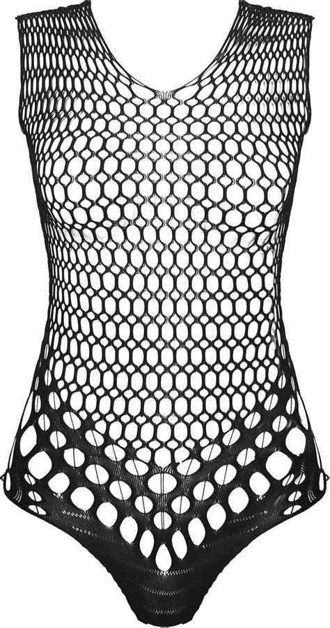 DPois Women S Back Criss Cross Fishnet Lingerie Sleeveless Babydoll Bodysuit Chemise Black