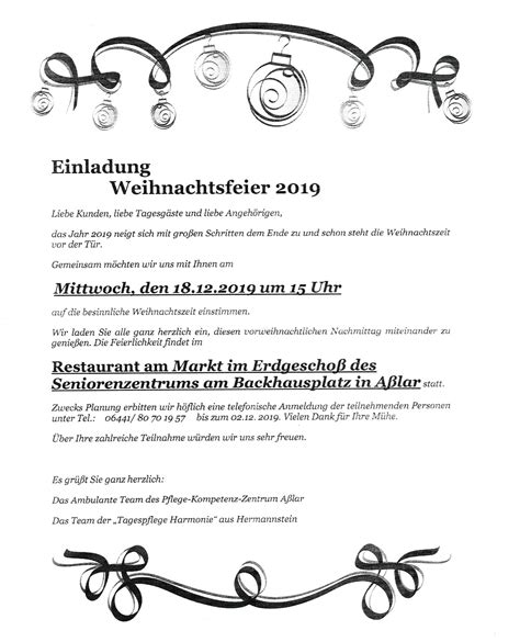 Liebe Kunden liebe Tagesgäste und liebe Angehörigen das Jahr 2019